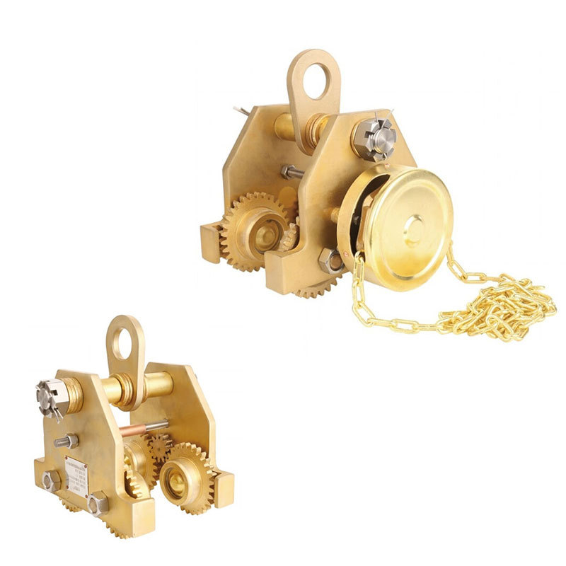 Explosion proof hand pull manual monorail trolley aluminum bronze non spark anti-collision design