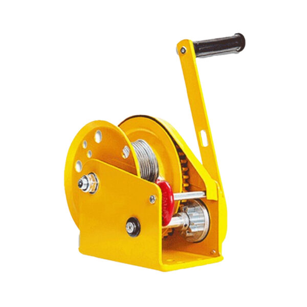 Portable hand crank winch with bidirectional self-locking dual brake, heavy duty manual steel cable traction winch with rubber anti-slip handle and alloy hook