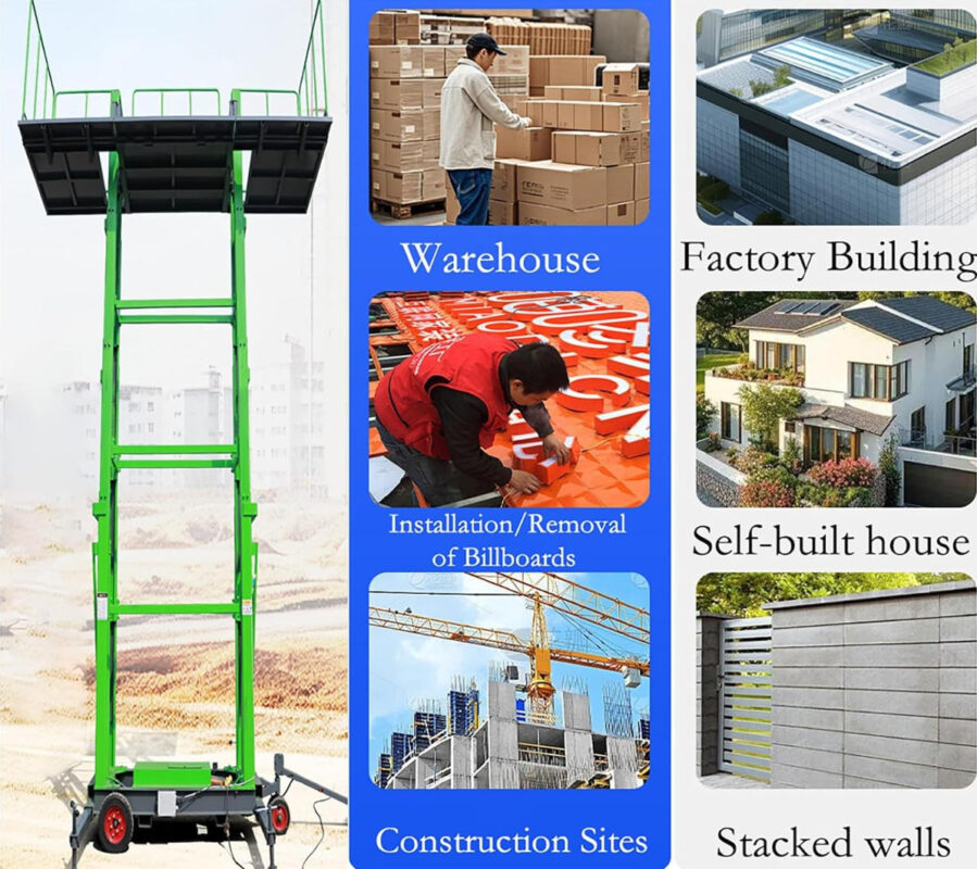 Mobile Masonry Platform working on construction site, adjustable work platform for bricklayer