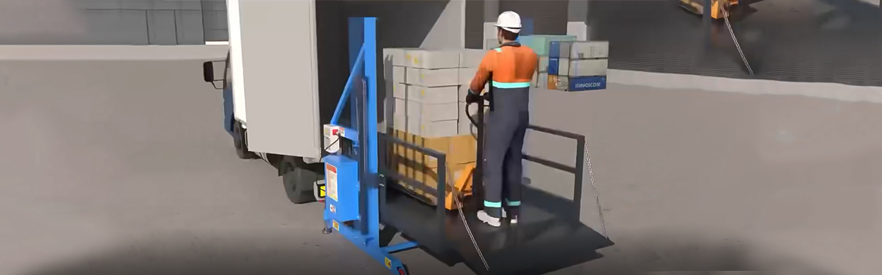 Mobile loading and unloading platform lift for warehouse, logistics and factory material handling