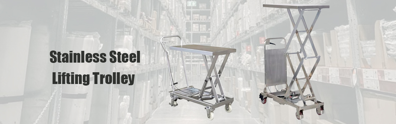 Stainless Steel Lifting Trolley, durable corrosion-resistant lifting trolley for food, pharmaceutical and cleanroom material handling