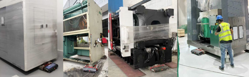 Machine Skates Being Used to Move Heavy Industrial Equipment in Factory