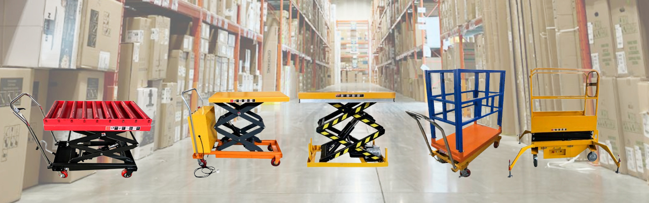 Scissor lift platform hand cart for indoor material handling and warehouse lifting